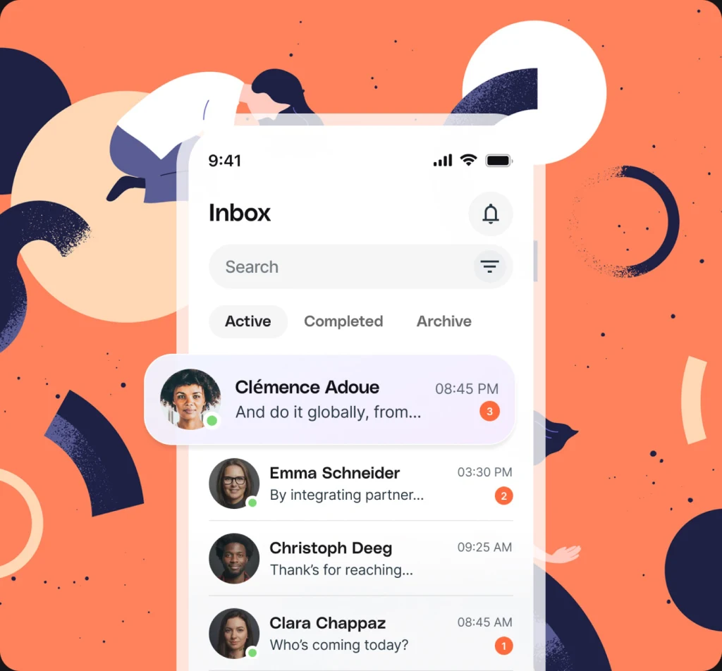 Stampic inbox app on an orange illustrated background