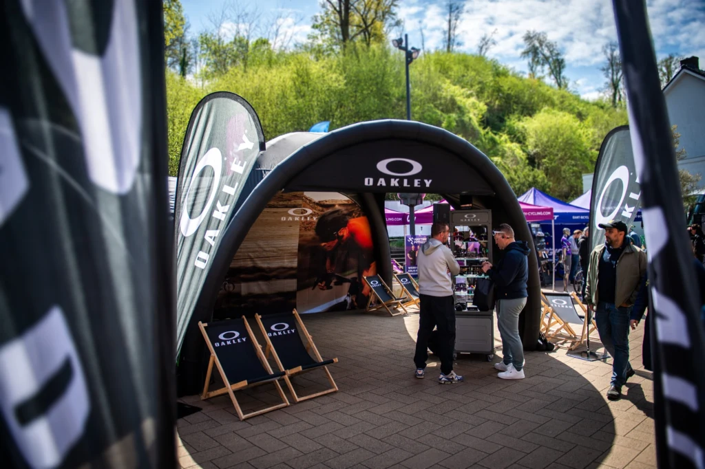 Enclosed black Airdome with walls at a festival